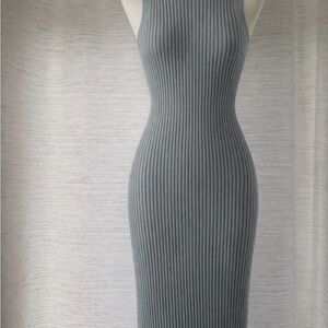 Brandon Maxwell Light Charcoal Ribbed Midi Dress